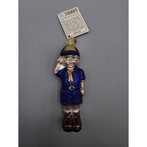Old World Christmas Lil Scout Boy Scout Salute Ornament Blue Uniform 2012 Glass